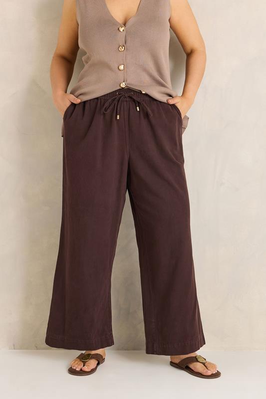  EVANS Curve Chocolate Brown Cotton Wide Leg Trouser