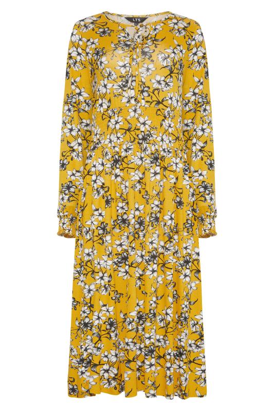 LTS Yellow Floral Print Tie Neck Midi Dress_F.jpg