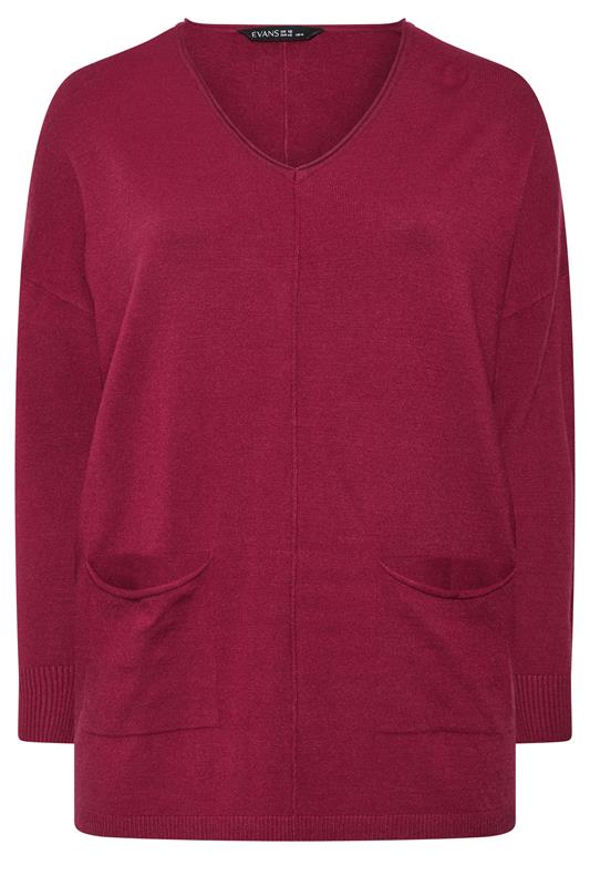 EVANS Plus Size Wine Red Seam Detail Jumper | Evans 1