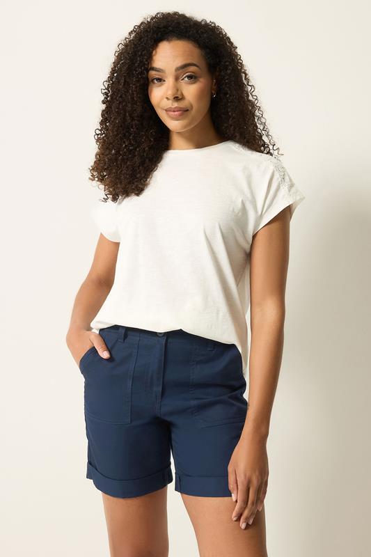  M&Co Navy Blue Cotton Poplin Shorts