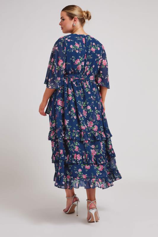 YOURS LONDON Plus Size Navy Blue Floral Print Tiered Maxi Dress | Yours Clothing 3