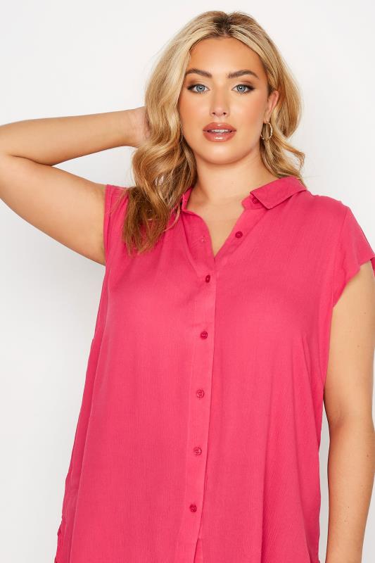 Plus Size Hot Pink Cap Sleeve Dipped Hem Shirt | Yours Clothing 4