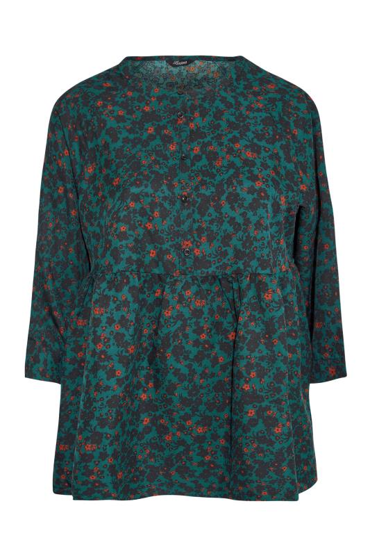 LIMITED COLLECTION Curve Emerald Green Floral Button Front Top_F.jpg
