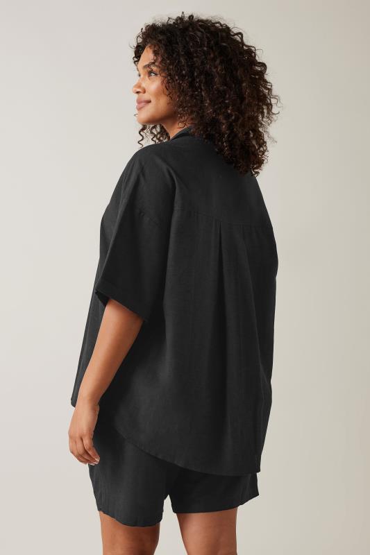 EVANS Plus Size Black Linen Shirt  | Yours Clothing 3