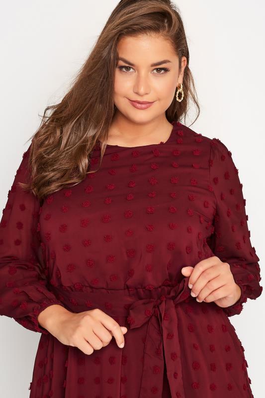 Plus Size YOURS LONDON Wine Red Dobby Puff Sleeve Dress | Yours Clothing 4