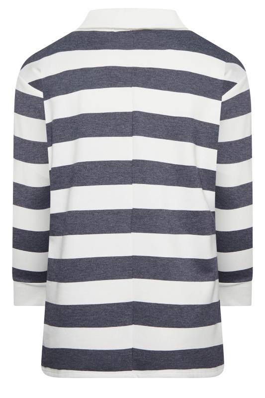 YOURS Plus Size White & Blue Stripe Quarter Zip Jumper | Yours Clothing 7