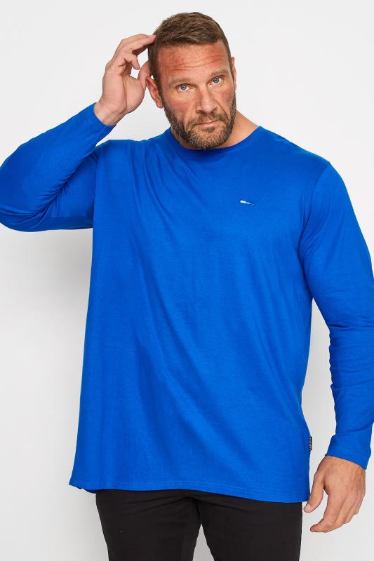 Big & Tall Cobalt Blue Long Sleeve Plain T-shirt | BadRhino 1