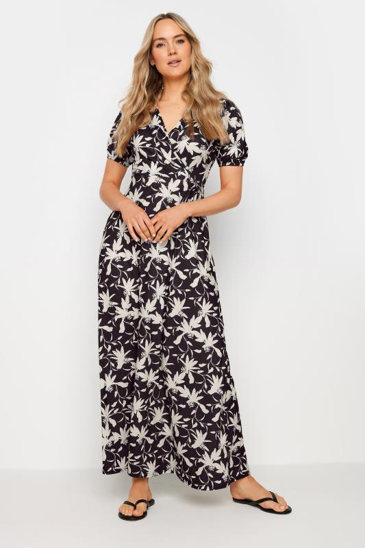  Tallas Grandes LTS Tall Black Floral Print Maxi Wrap Dress