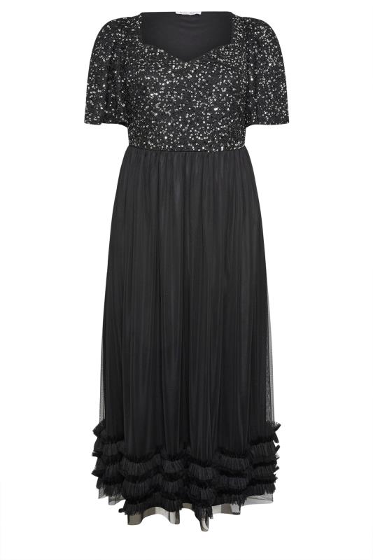 LUXE Plus Size Curve Black Sequin Sweetheart Ruffle Maxi Dress | Yours Clothing  6