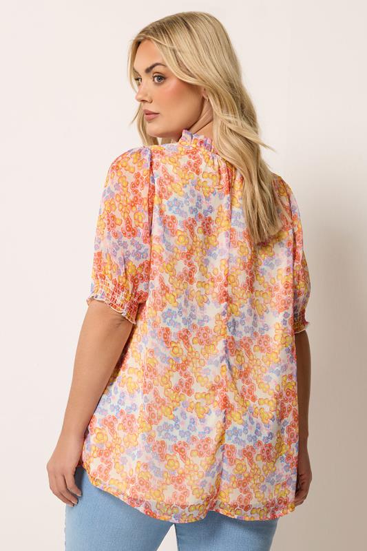 YOURS Plus Size White Floral Frill Neck Blouse | Yours Clothing 4