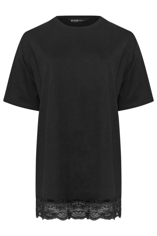 YOURS Plus Size Black Lace Hem Oversized T-Shirt Dress | Yours Clothing 5