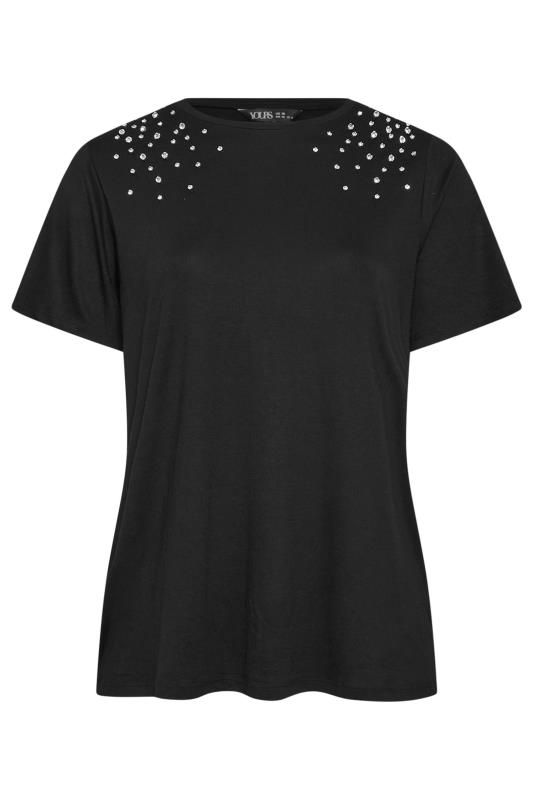 YOURS Plus Size Black Diamante Stud T-Shirt | Yours Clothing 5
