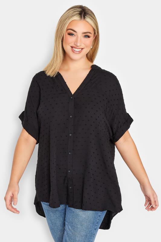YOURS Plus Size Black Dobby Button Through Shirt | Yours Clothing  1