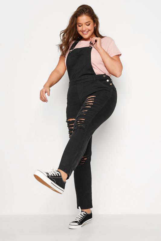 Plus Size Black Ripped Dungarees | Yours Clothing  2