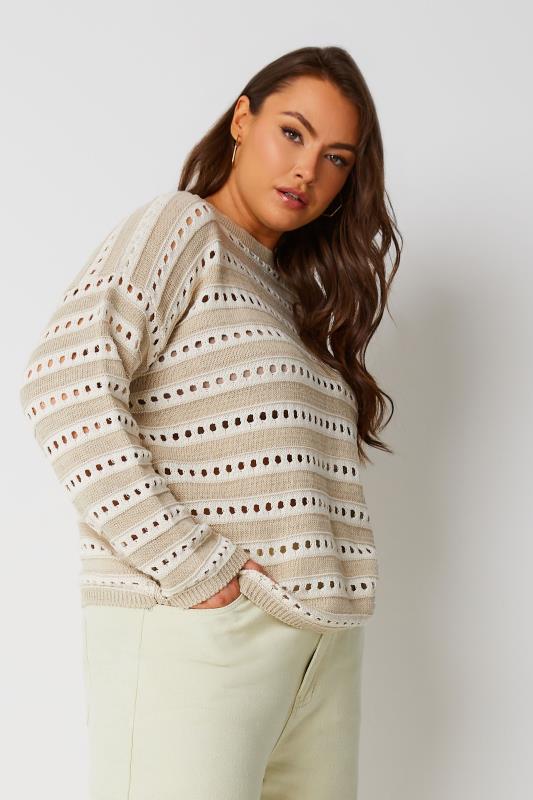 YOURS Plus Size Curve White Stripe Crochet Jumper | Yours Clothing  1