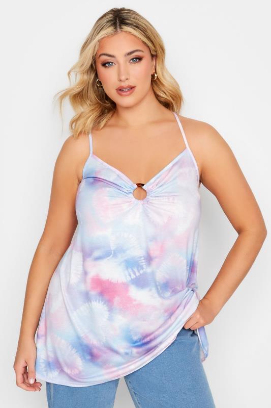 LIMITED COLLECTION Plus Size Blue Heart Print Ring Detail Cami Top | Yours Clothing 1