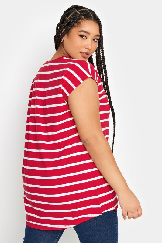 YOURS Plus Size Red Stripe Print Short Sleeve T-Shirt | Yours Clothing 4