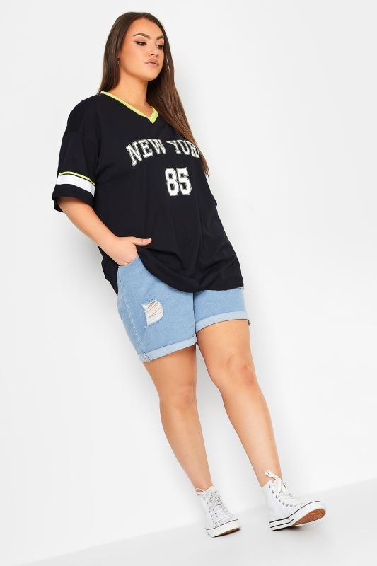 Ladies Oversized T Shirt Varsity NewYork 98 Brooklyn Stripe T-Shirt Baseball  Top