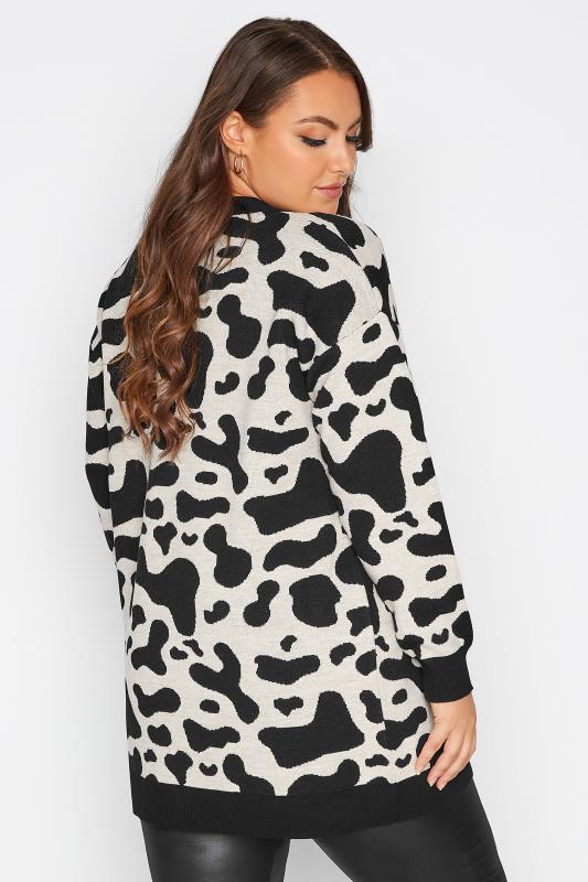 Plus Size Curve Black & Beige Brown Cow Print Knitted Cardigan | Yours Clothing 3