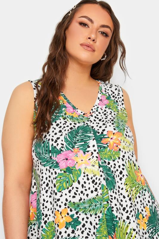 YOURS Plus Size White Tropical Floral Print Vest Top | Yours Clothing 4