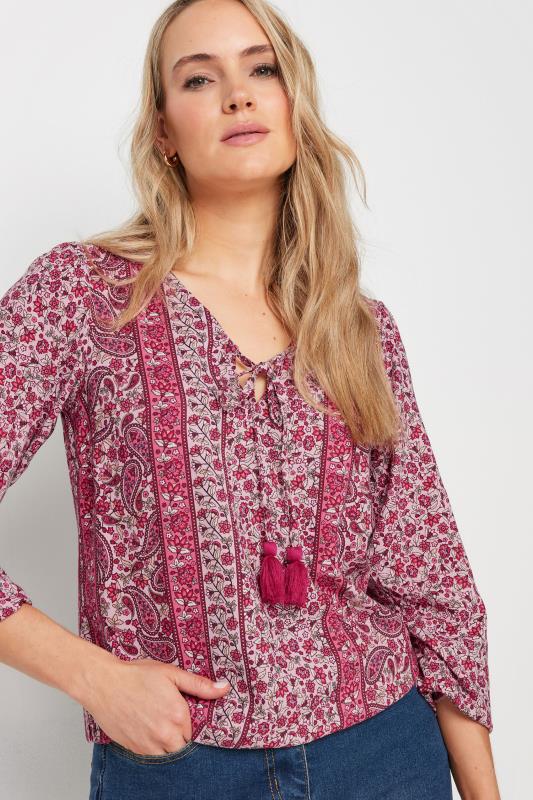 LTS Tall Rust Brown Paisley Tie Neck Blouse | Long Tall Sally 1