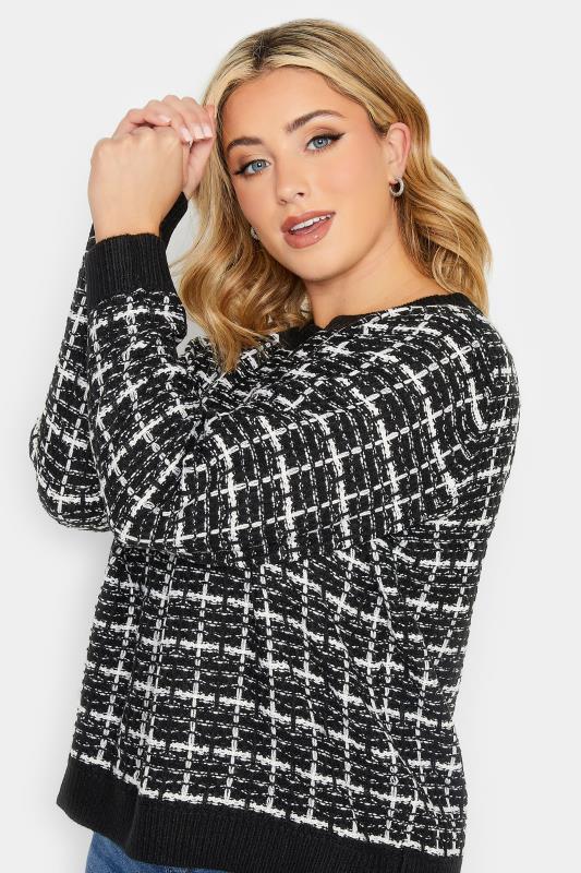 YOURS PETITE Plus Size Black Check Boucle Jumper | Yours Clothing 4