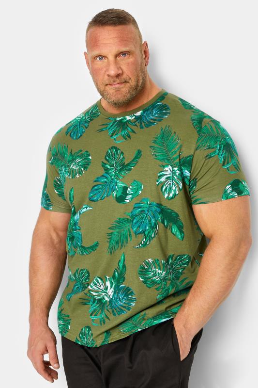 Men's  BadRhino Big & Tall Khaki Green Tropical Leaf Print T-Shirt