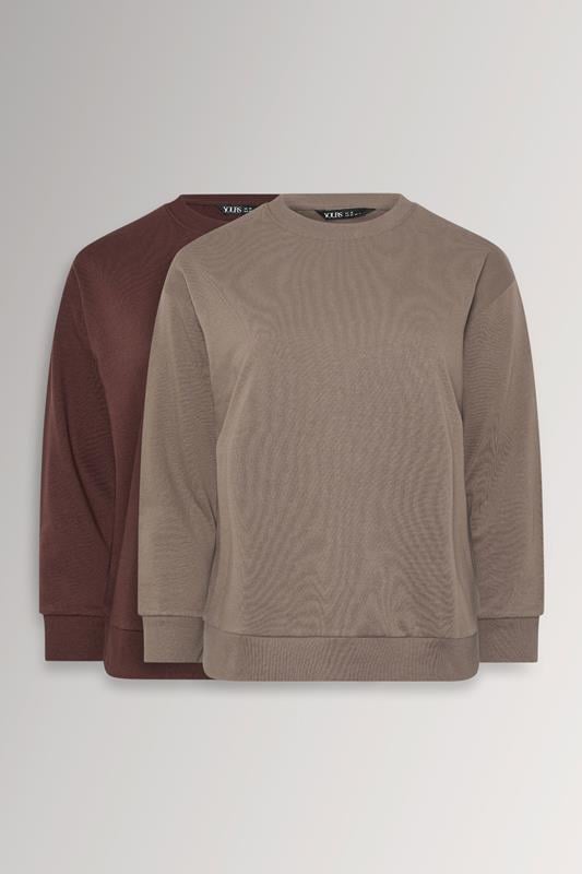  YOURS pack de 2 sudaderas marrón chocolate y marrón moca