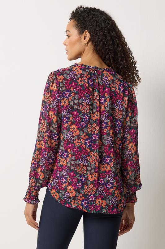 M&Co Berry Red Ditsy Floral Tie Neck Blouse | M&Co 4