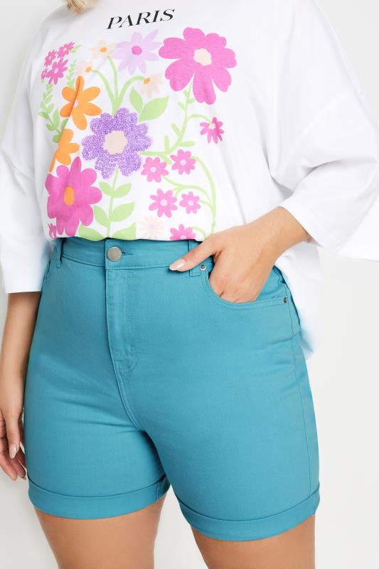YOURS Plus Size Aqua Blue MOM Denim Shorts | Yours Clothing 4