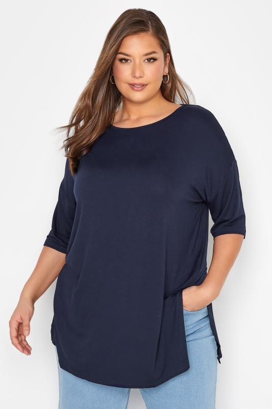  Grande Taille Curve Navy Blue Oversized T-Shirt