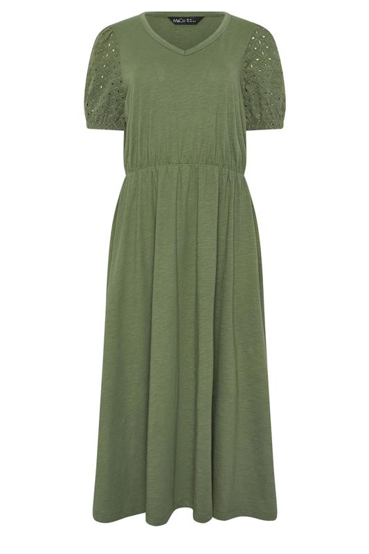 M&Co Khaki Green Broderie Sleeve Cotton Midi Dress | M&Co 5