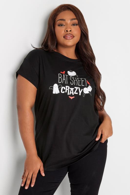 LIMITED COLLECTION Plus Size Black Halloween 'Bat Sheet Crazy' Slogan T- Shirt |