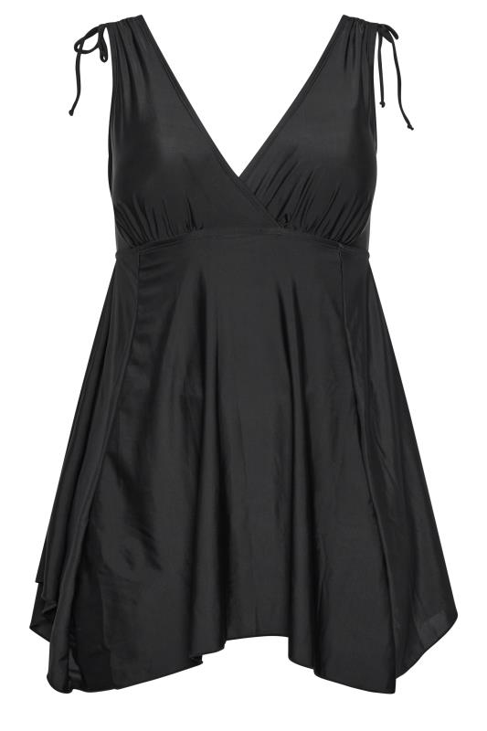 YOURS Plus Size Black Drawstring Shoulder Plunge Tummy Control Swim Dress | Yours Clothing 7