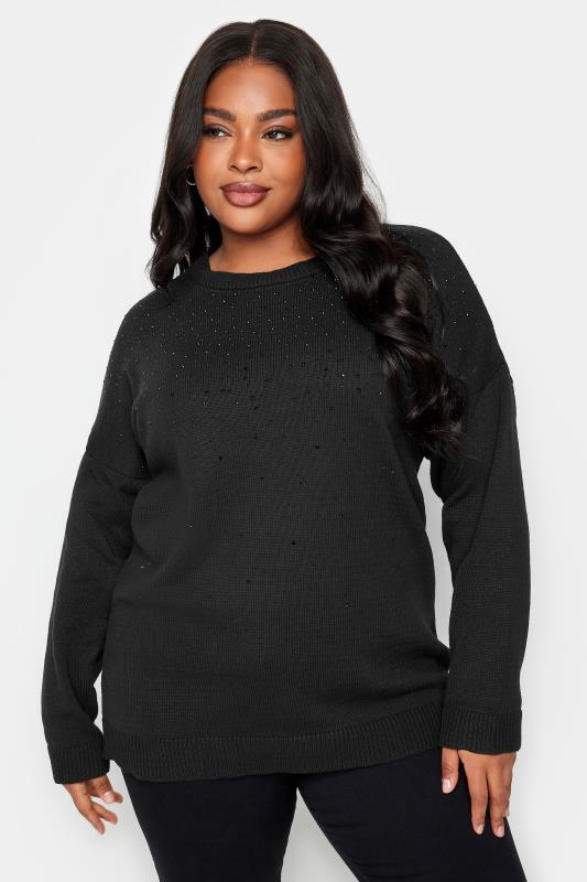 Plus Size  YOURS Curve Black Embellished Knitted Jumper