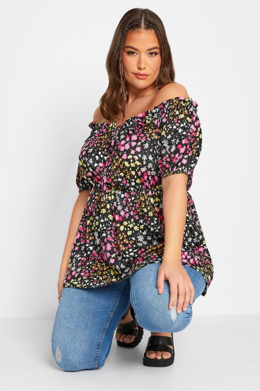 Plus Size  LIMITED COLLECTION Curve Black Floral Ditsy Bardot Top