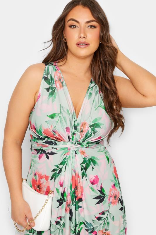 YOURS LONDON Plus Size Green Floral Print Knot Front Maxi Dress | Yours Clothing 4