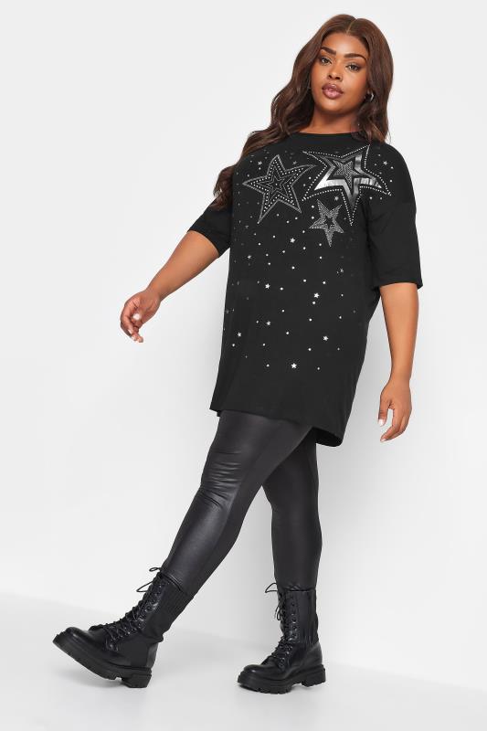 YOURS Plus Size Curve Black & Sequin Embellished Star T-Shirt | Yours Clothing  2