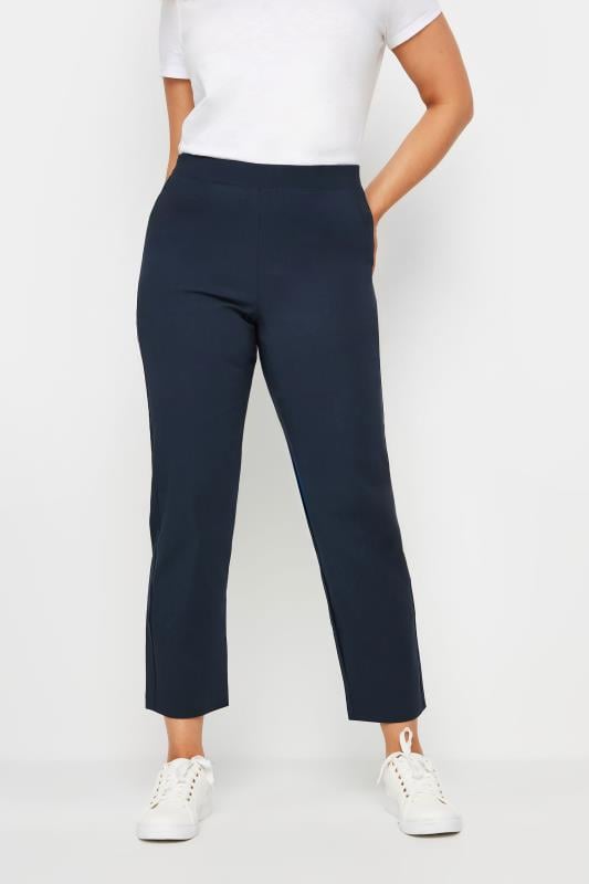 M&Co Navy Blue Straight Leg Elasticated Bengaline Trousers | M&Co 1