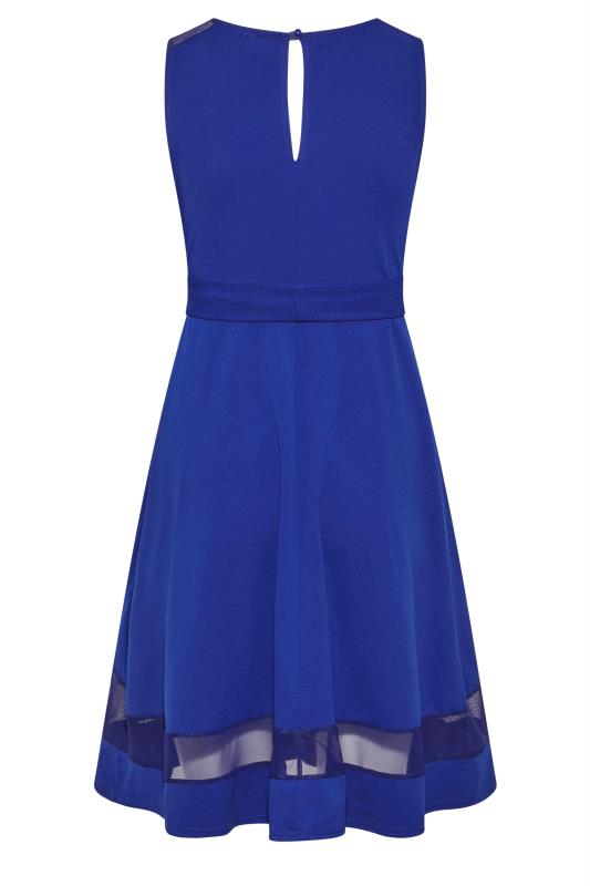 YOURS LONDON Plus Size Cobalt Blue Mesh Panel Skater Dress | Yours Clothing 7
