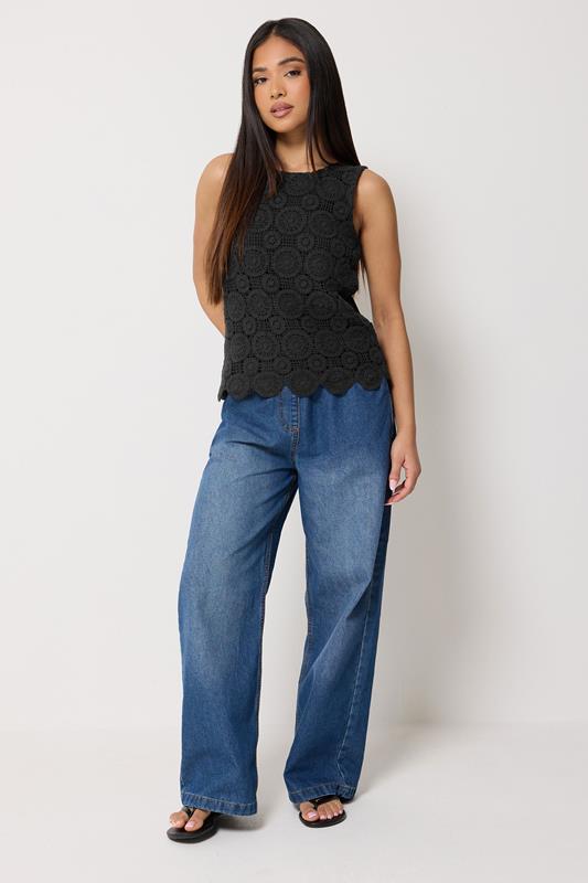 M&Co Petite Black Crochet Cotton Sleeveless Top | M&Co 1
