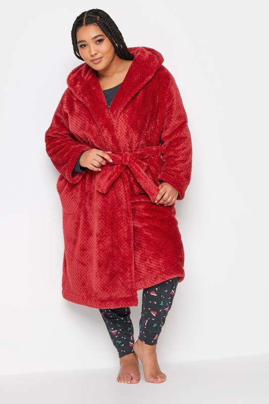 YOURS Plus Size Red Hooded Dressing Gown | Yours Clothing 1