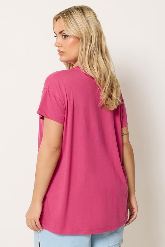 YOURS Plus Size Dark Pink Daisy Heart Print T-Shirt | Yours Clothing 2