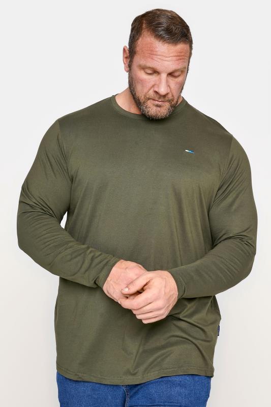 Plus Size  BadRhino Big & Tall Khaki Green Plain Long Sleeve T-Shirt