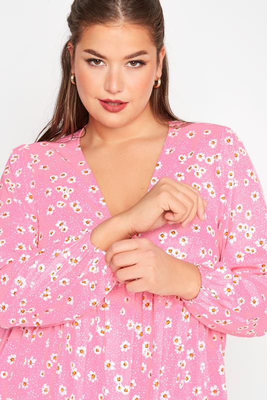 LIMITED COLLECTION Plus Size Pink Daisy Print Back Tie Smock Blouse | Yours Clothing 4