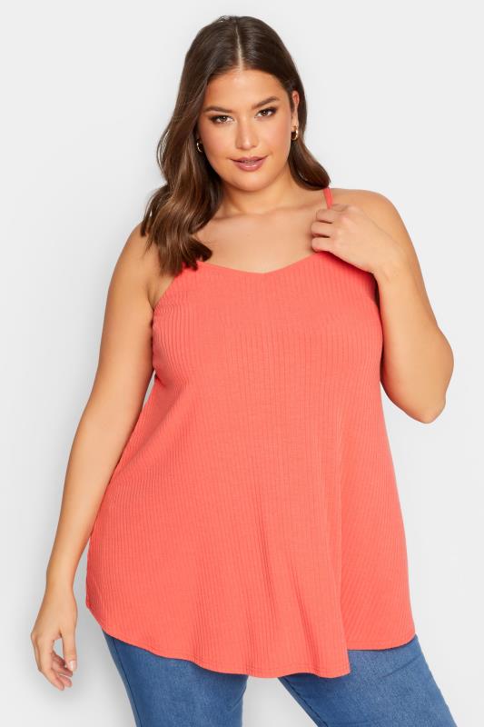 YOURS Curve Plus Size Neon Pink Ribbed Swing Cami Vest Top | Yours Clothing  1