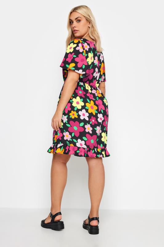 YOURS Plus Size Black Floral Print Frill Smock Dress | Yours Clothing 4