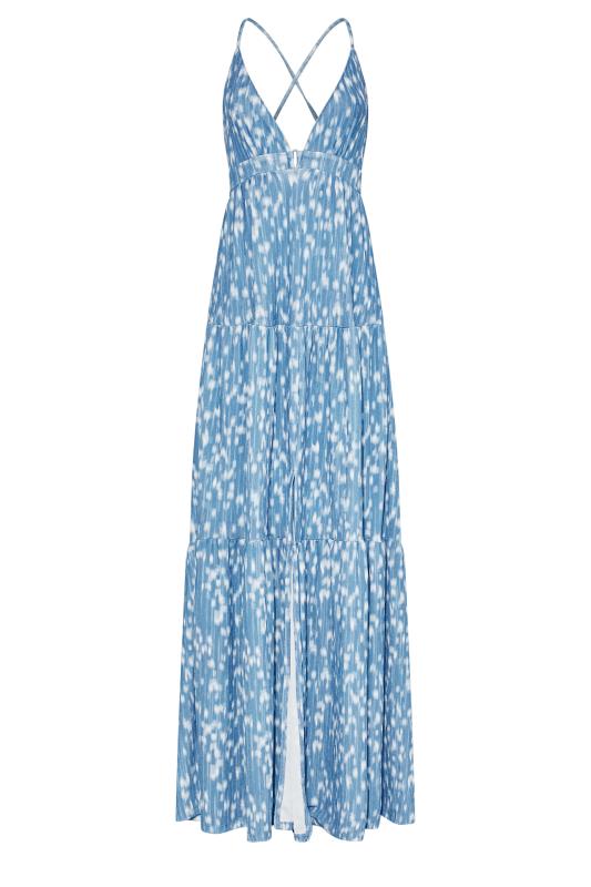 LTS Tall Blue Spot Print Cross Back Tiered Maxi Dress 7