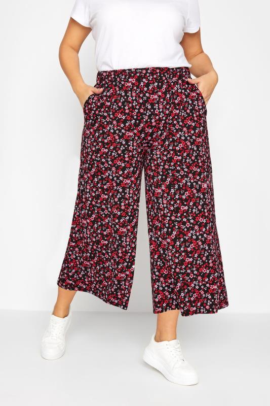 Plus Size  YOURS Curve Red Floral Midaxi Culottes