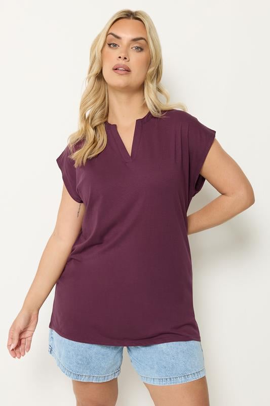  YOURS camiseta morada con cuello de muesca